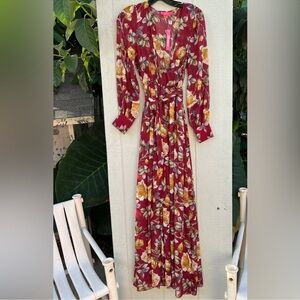 NWT Xtaren floral faux wrap boho maxi dress long sleeve
